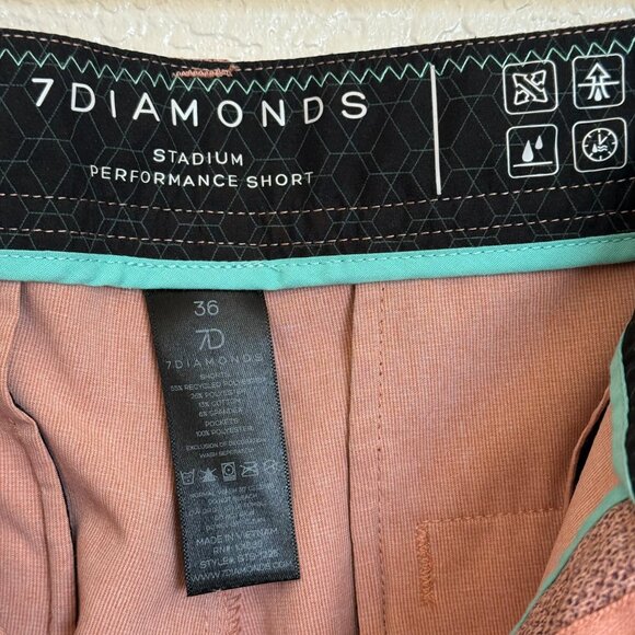 7Diamonds Stadium Performance Shorts Men's 36 Brick Red Stretch Golfcore Casual - Picture 6 of 9